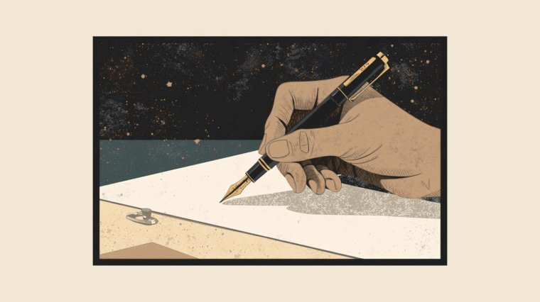 Illustration of author writing